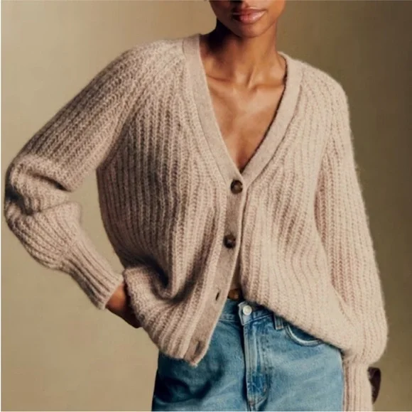 Sezane Basile Cardigan Sweater Beige Tan Oatmeal Alpaca Wool Blend Small - Picture 3 of 11